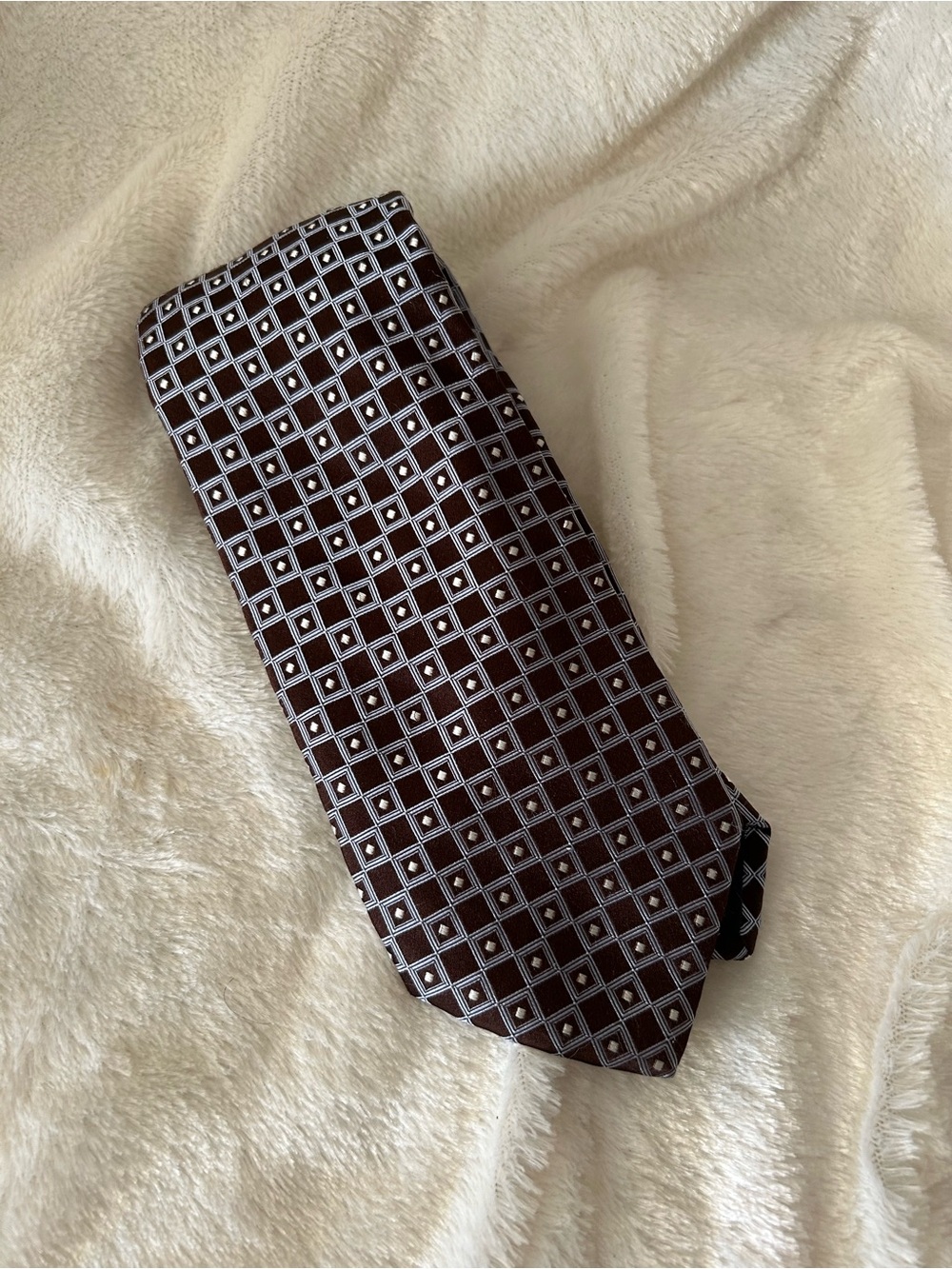 Vintage Valentino dark burgundy brown check print necktie 100% silk italy